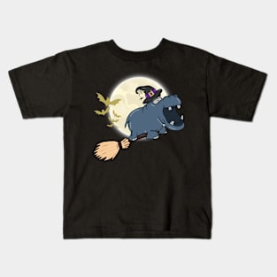 Hippo Ride Witch Shotgun Hippo Halloween Kids T-Shirt